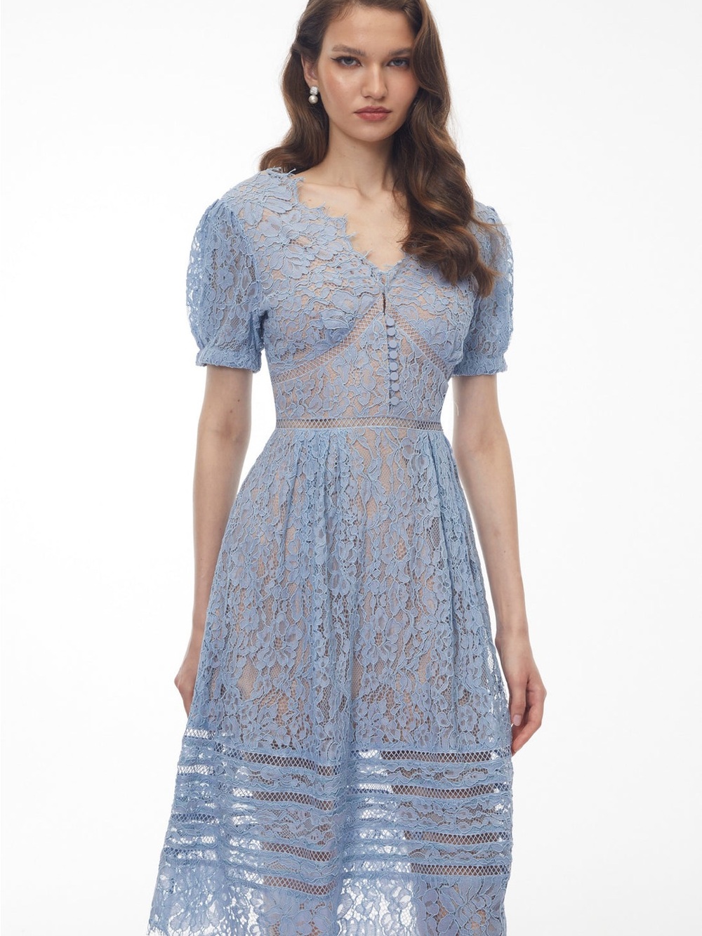 Like NEW Self-Portrait Powder Blue Lace Midi Dress